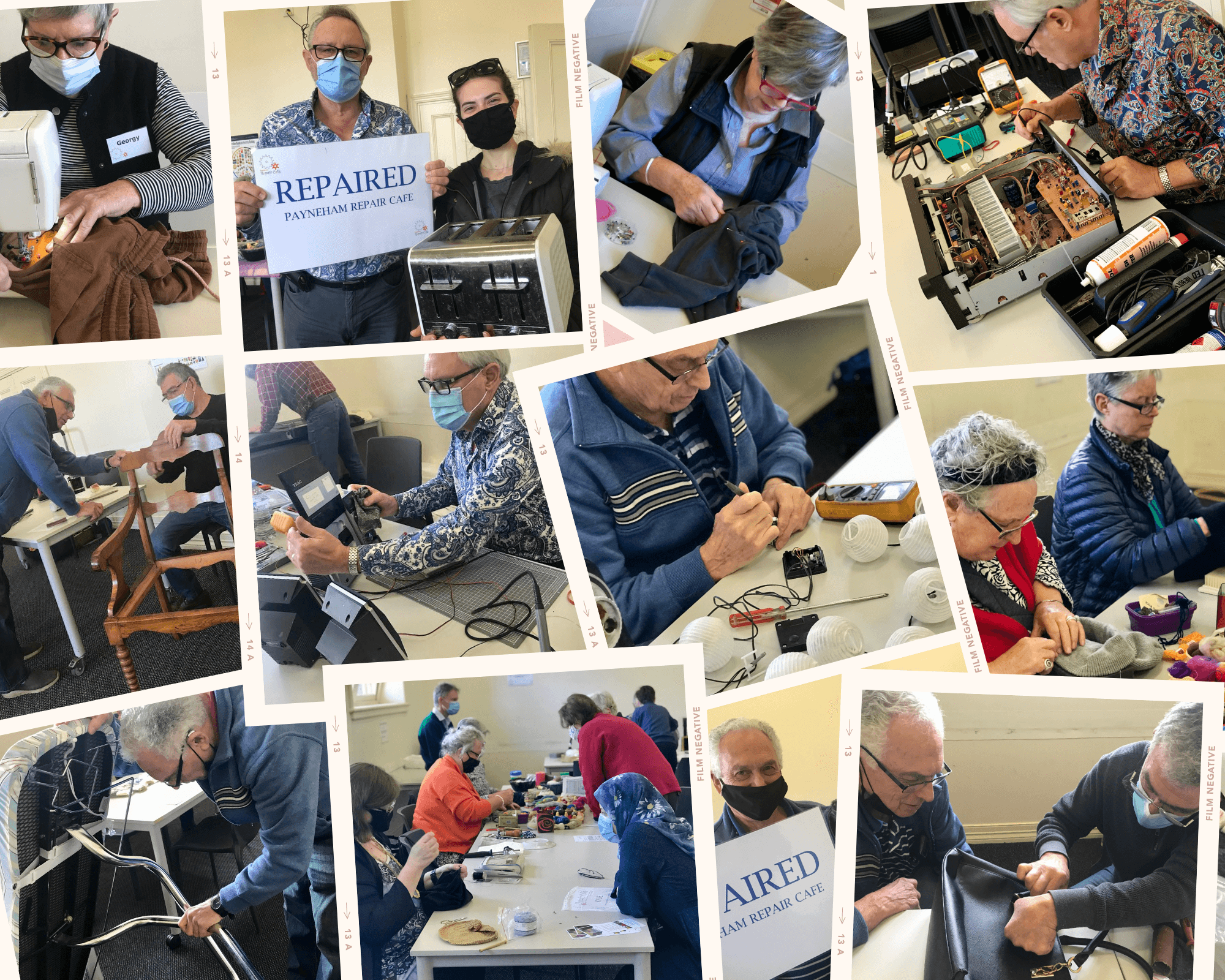 Skilled volunteers repairing broken items